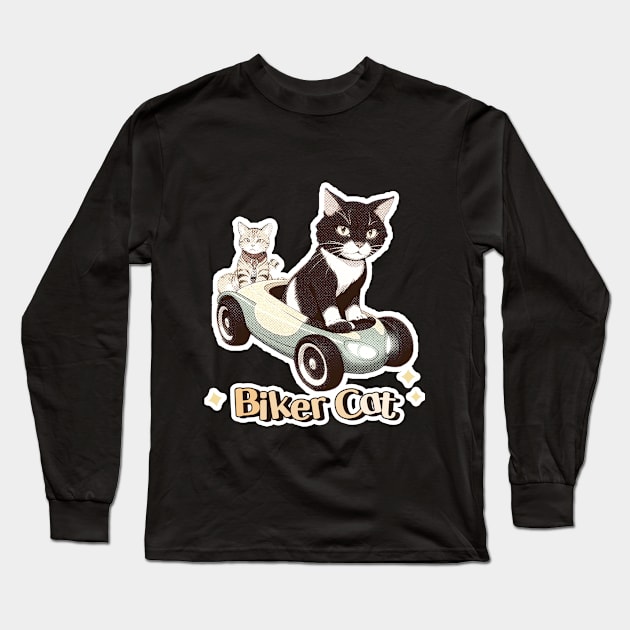 Biker Cat,Racer Cat Long Sleeve T-Shirt by LycheeDesign